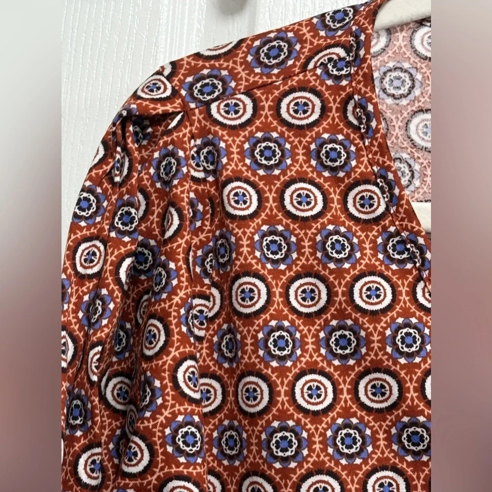 LOFT Ann Taylor Women's‎ SZ XL medallion Long puff Sleeve Blouse orange blue NWT